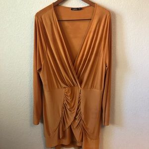 Boohoo Gold Long Sleeved Dress